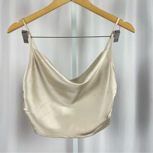 Forever 21 Small Satin Champagne Ruched Crop Top Droop Neck Cowl Formal Elegant